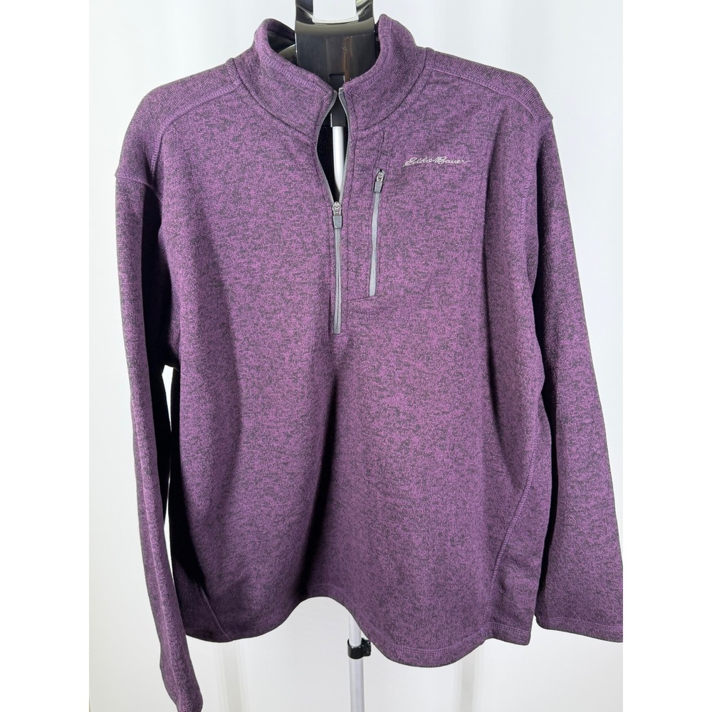 Eddie Bauer Mens‎ XL 1/4 Zip Fleece Pullover Heathered Purple Sweater Jacket